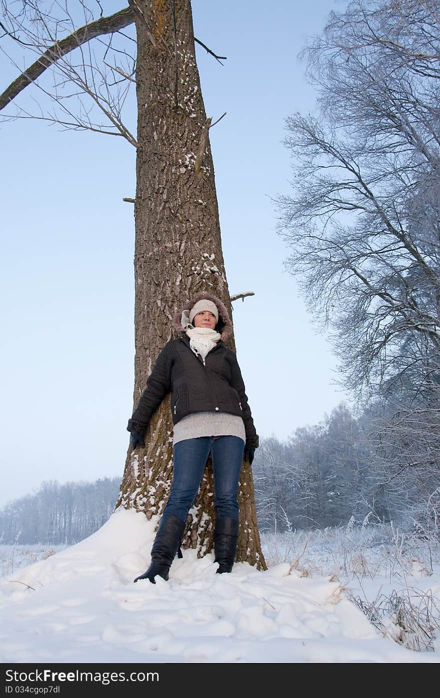 Girl enjoying winter walk