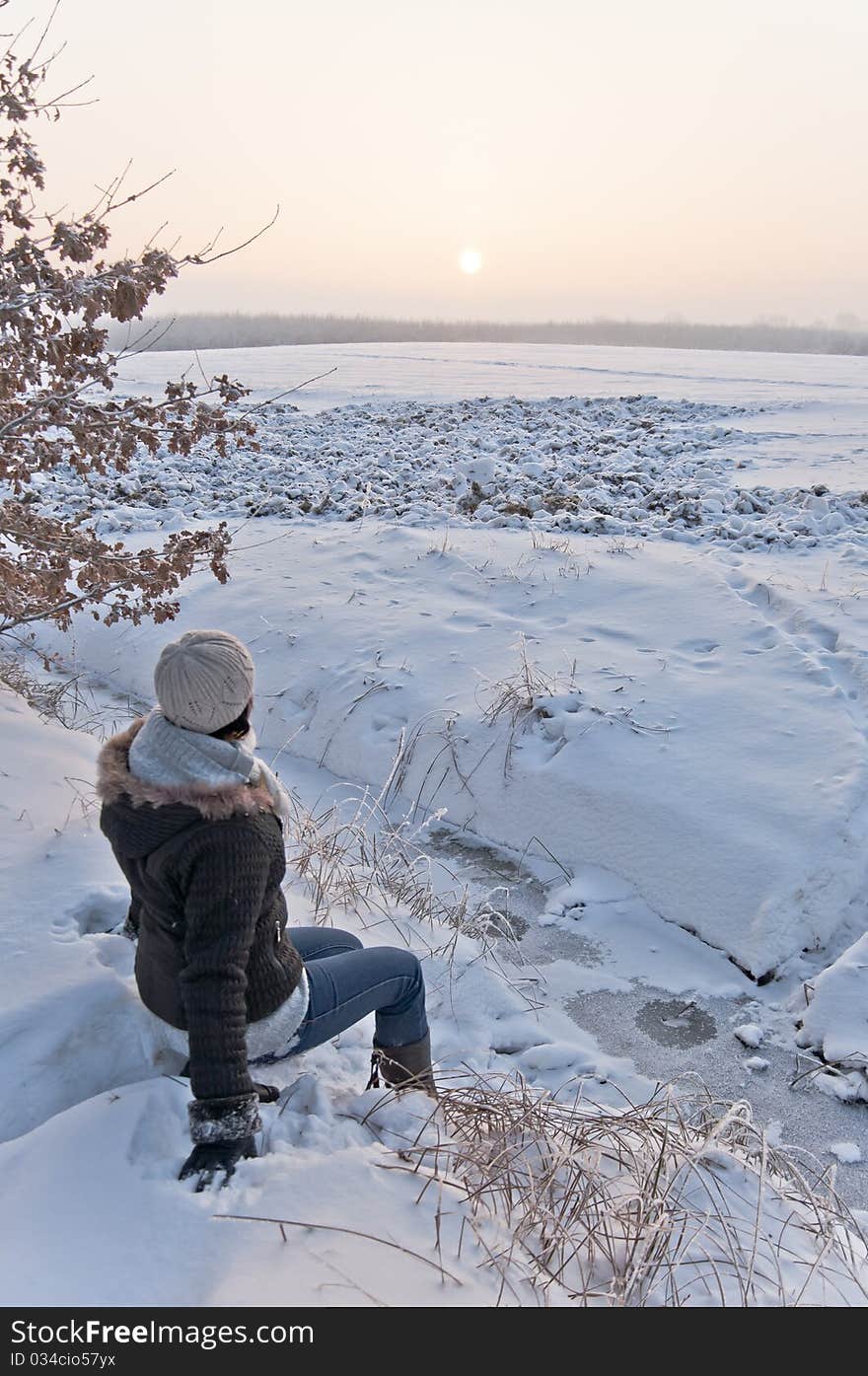 Girl enjoying winter walk