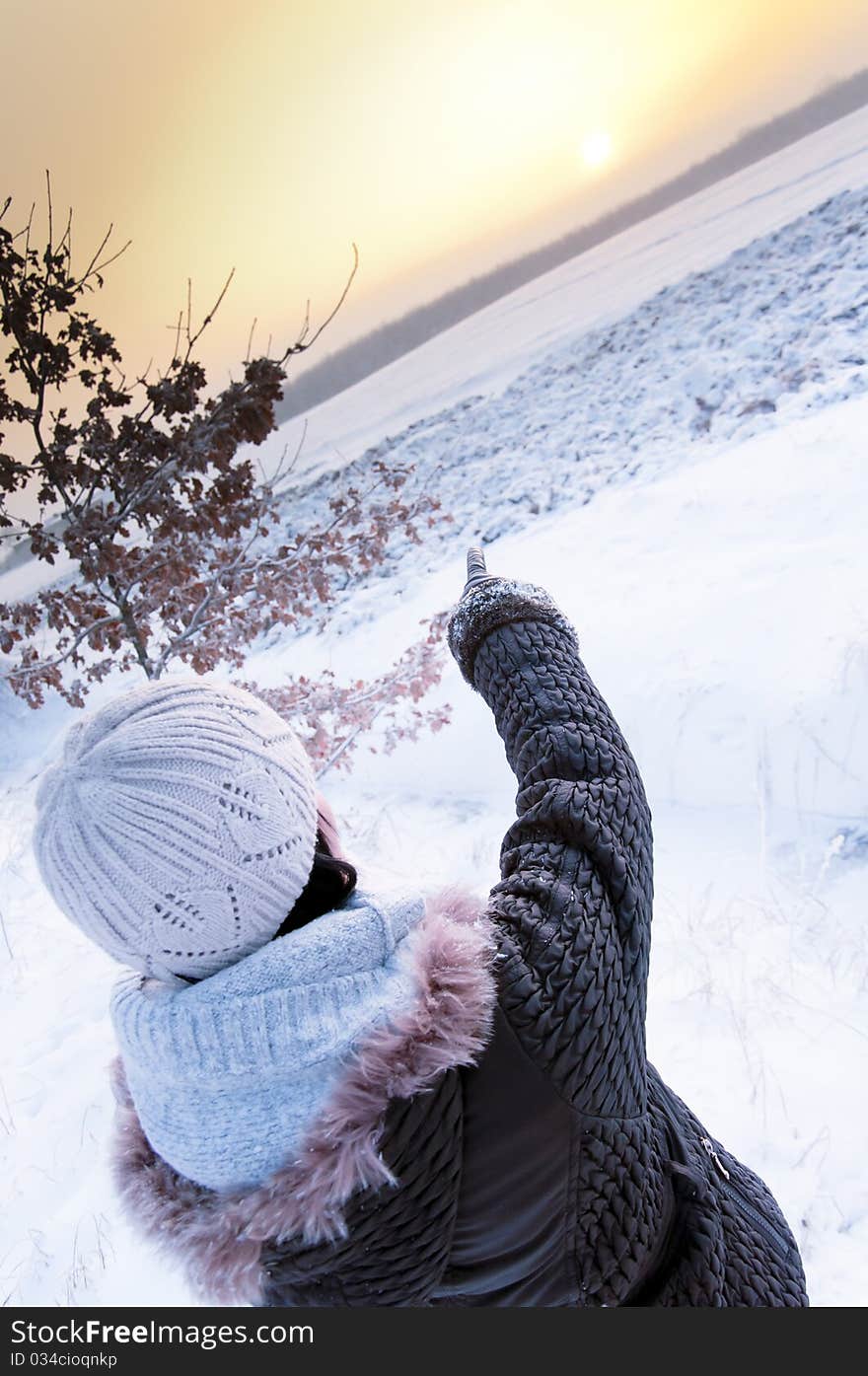 Girl enjoying winter walk