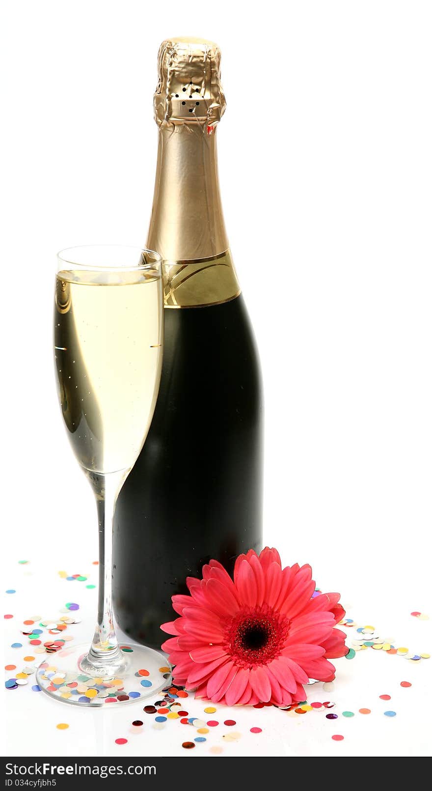 Wine and flowers on a white background