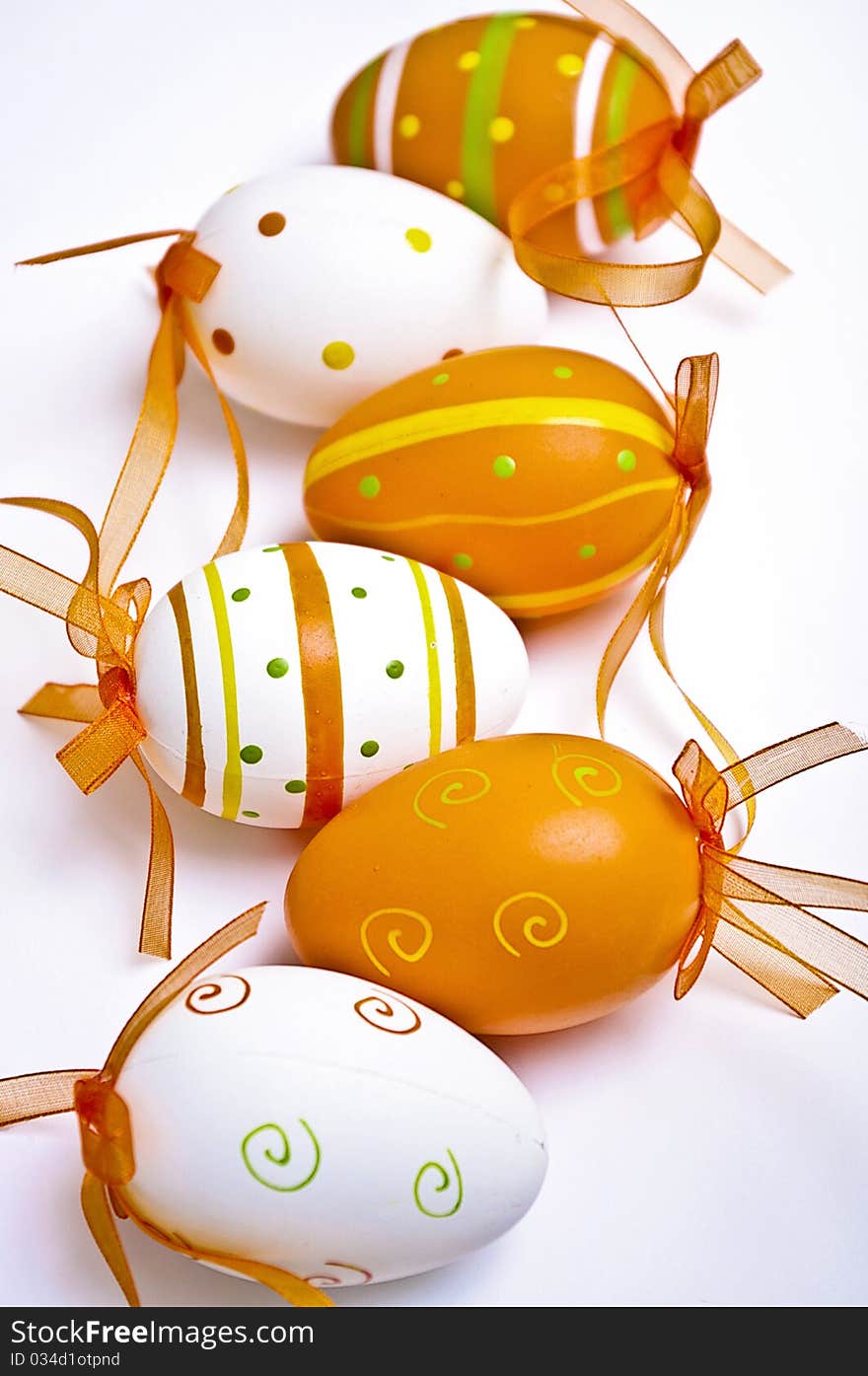 Colored Easter eggs in various colors and with different designs