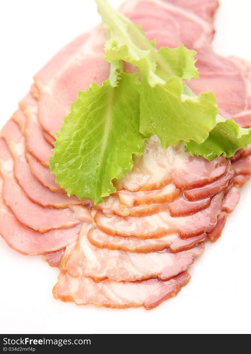 Leaf of salad and ham