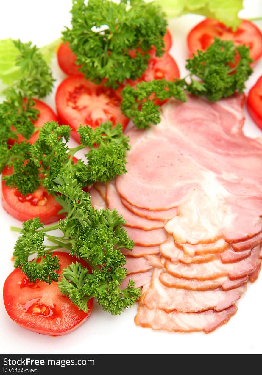 Fresh vegetables and ham