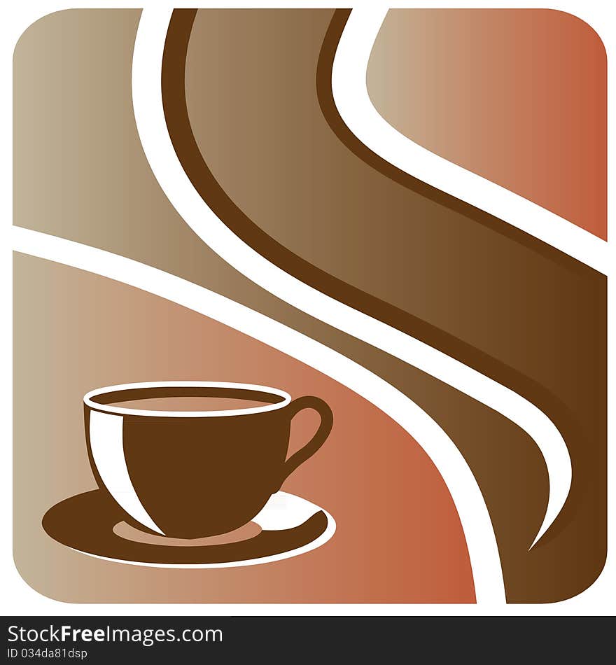 Coffee background with cup and abstract curves