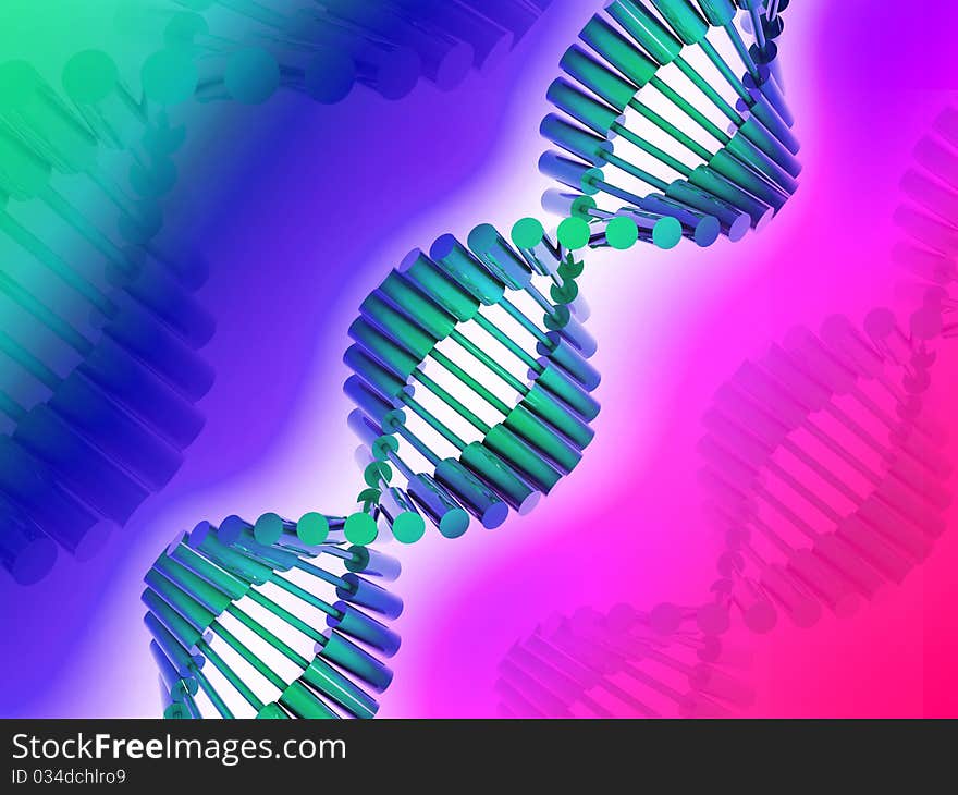 Digital illustration of dna structure in 3d on COLOR background