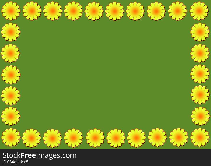 Daisy flower illustration on green background with space in middle for text. Daisy flower illustration on green background with space in middle for text