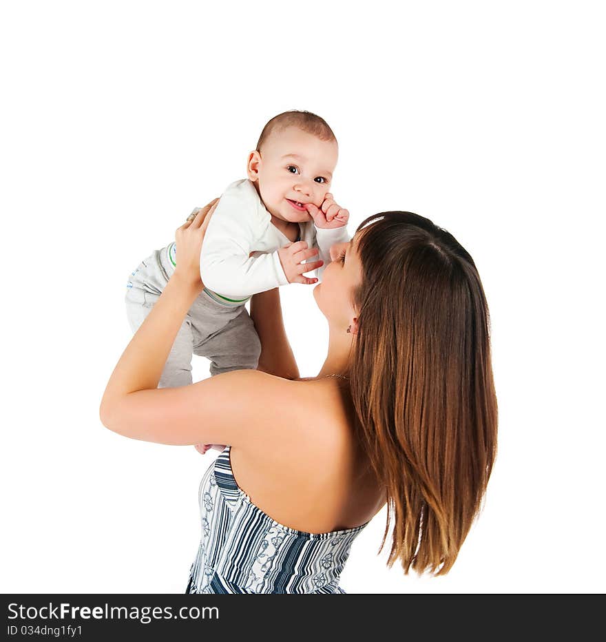 Pretty young women with her son isolated. Pretty young women with her son isolated