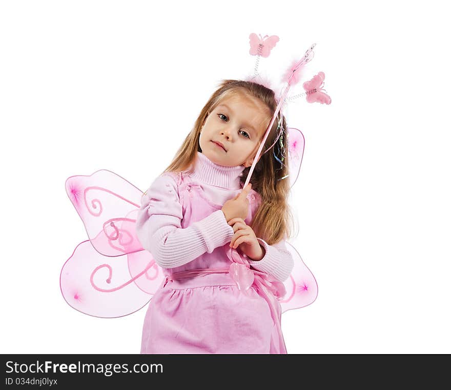 Little girl in fairy costume on white background. Little girl in fairy costume on white background