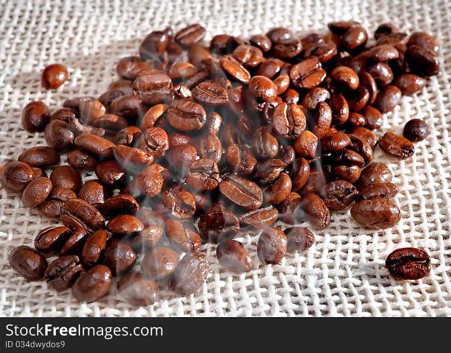 Coffee beans background on texture