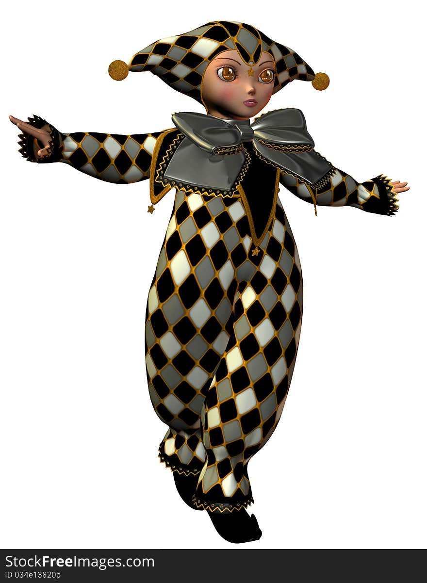 3D rendering of a dancing Harlequin