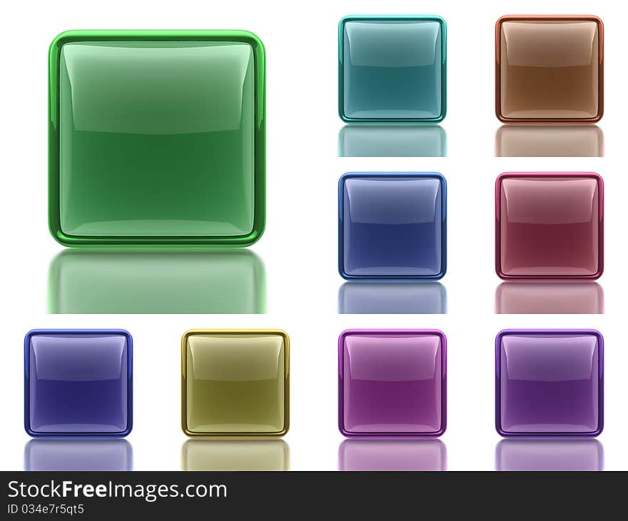 Set of Square aqua buttons on a white background with a light reflection. Set of Square aqua buttons on a white background with a light reflection