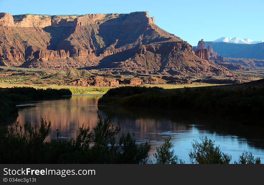 Fisher Towers and Colorado River near Sunset - Utah