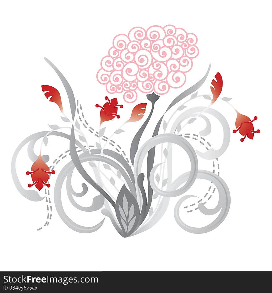 Beautiful red and pink flowers illustration on white background. This image is a vector illustration.