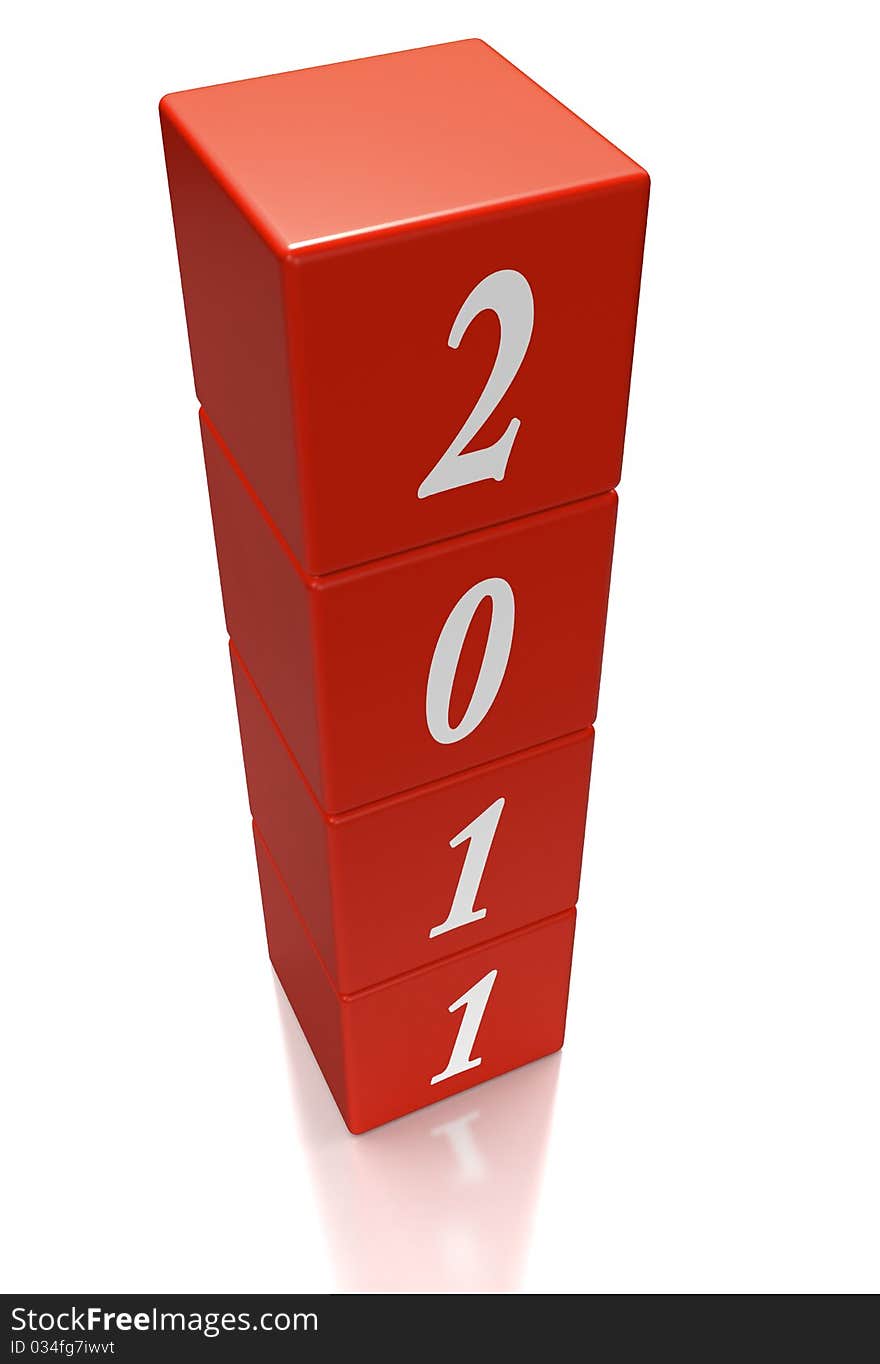 The Year 2011 depicted with red dice or cubes in a vertical line on a white background. The Year 2011 depicted with red dice or cubes in a vertical line on a white background