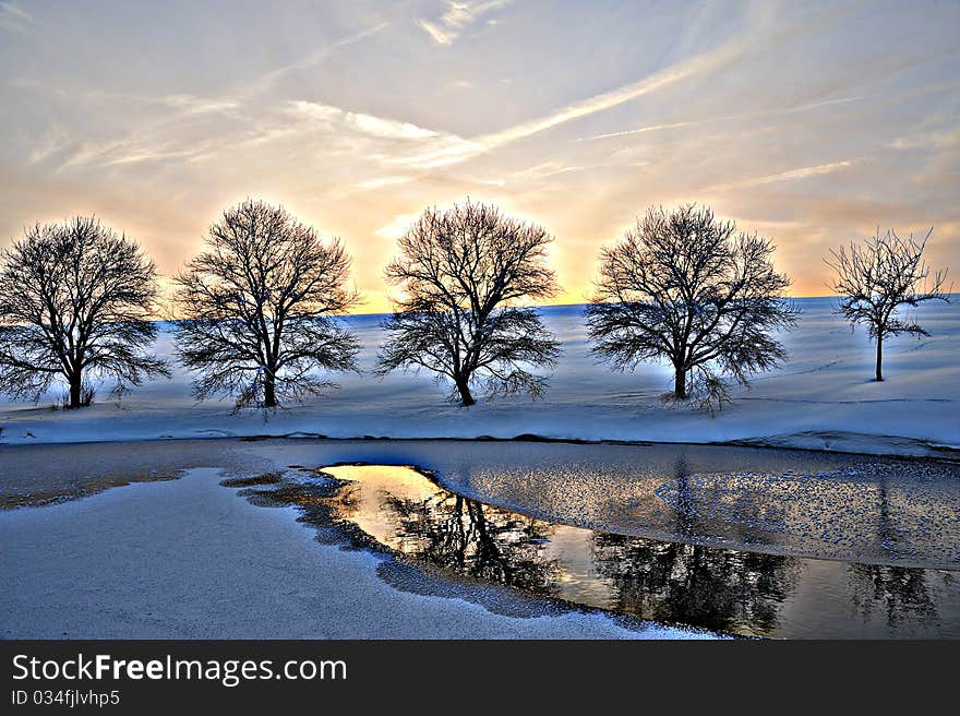 Sunset on a cold winter day.