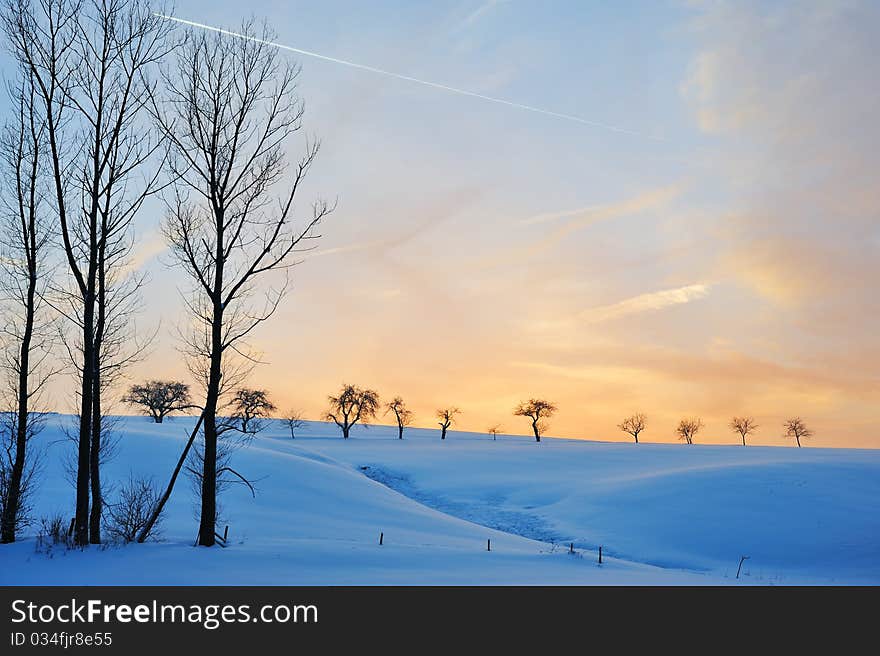 Sunset on a cold winter day.