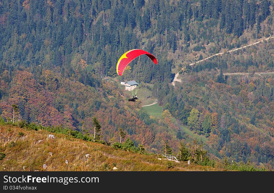 Paraglider over mountains in Poland. Paraglider over mountains in Poland