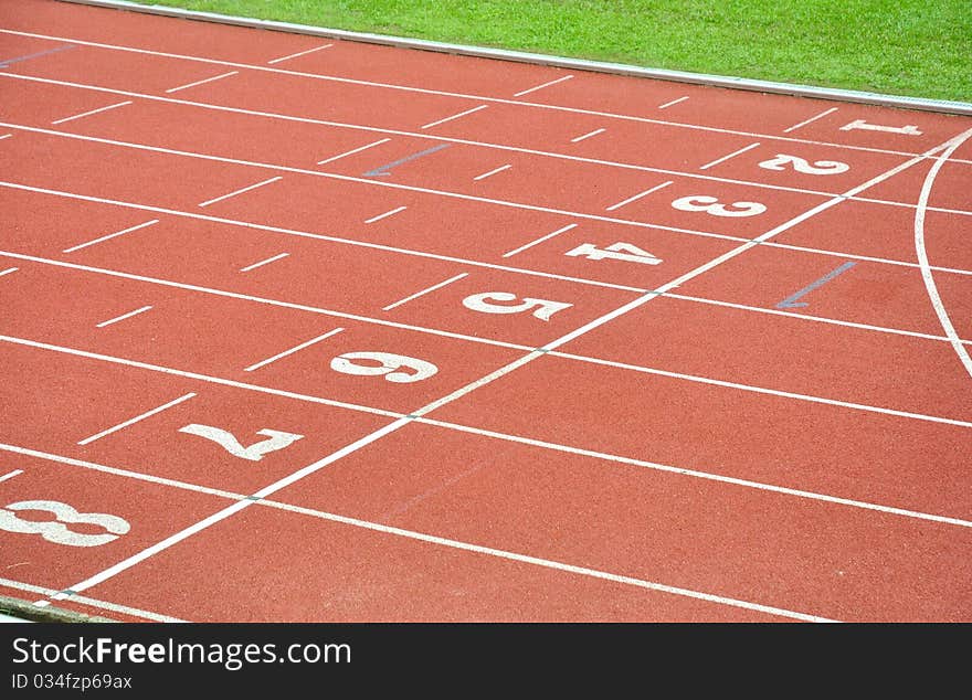 Lanes of running track in the stadium. Lanes of running track in the stadium