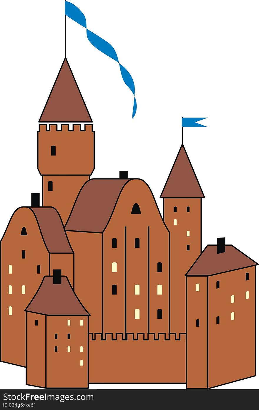 Medieval knight's castle - vector isolated illustration on white background