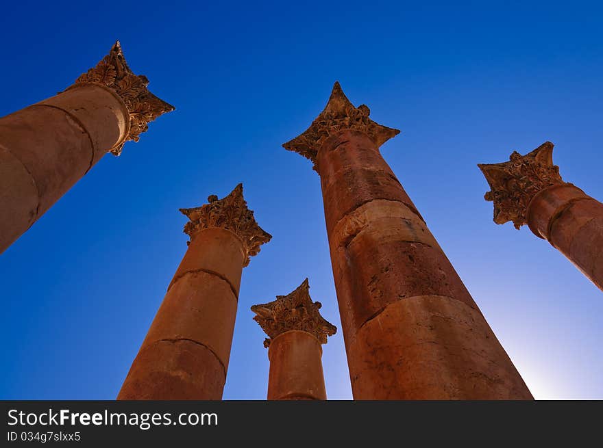 Columns in Temple of Artemis, Jerash Jordan. Columns in Temple of Artemis, Jerash Jordan