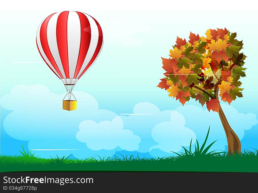 Illustration of parachute with tree