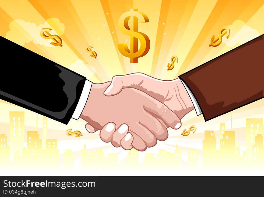 Illustration of business deal on dollar background