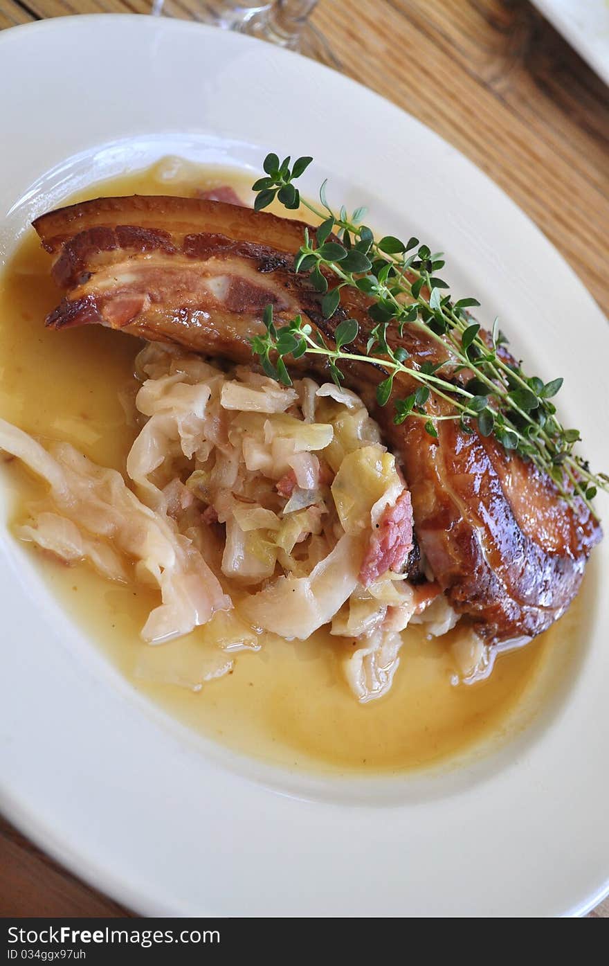 Grilled pork chop with cabbage