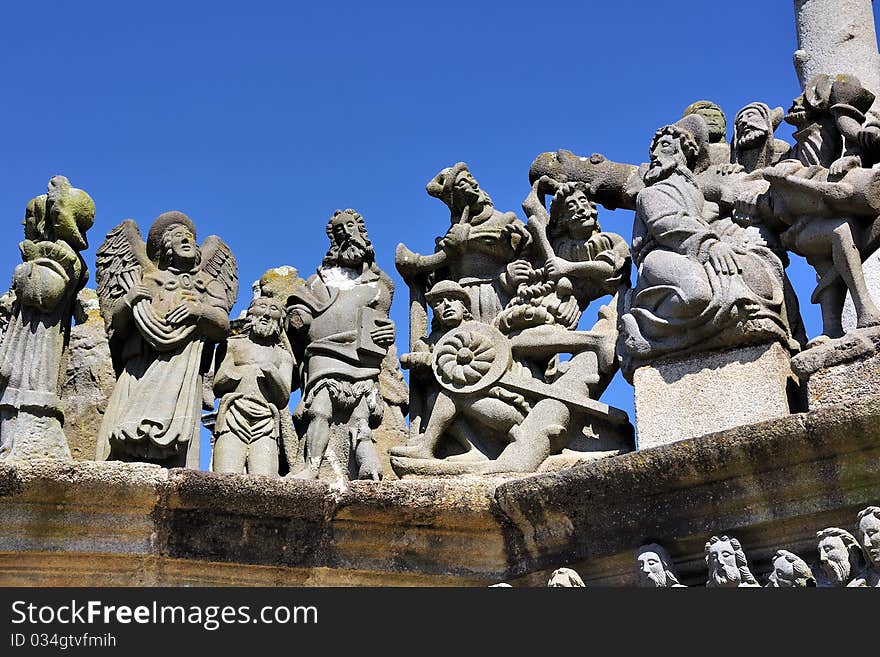 Some symbolic figures at the base of a breton calvary. Some symbolic figures at the base of a breton calvary