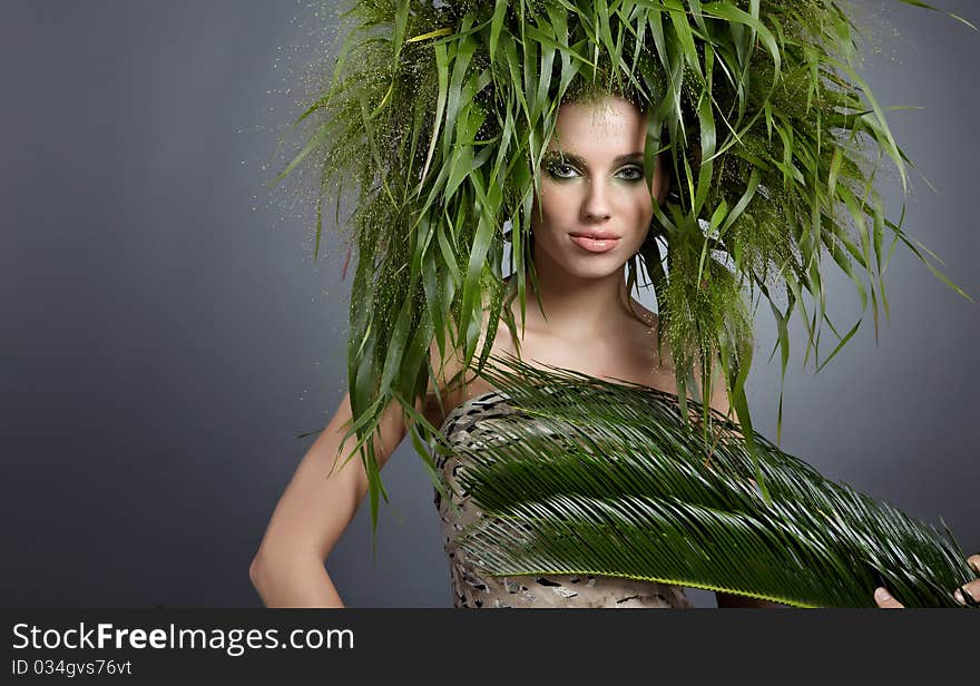 Ecology woman, eco fashion green concept. Ecology woman, eco fashion green concept