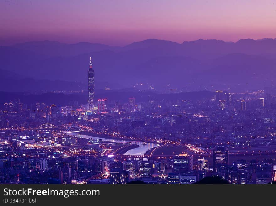 Snow Night Scenes Of The Taipei City , Taiwan