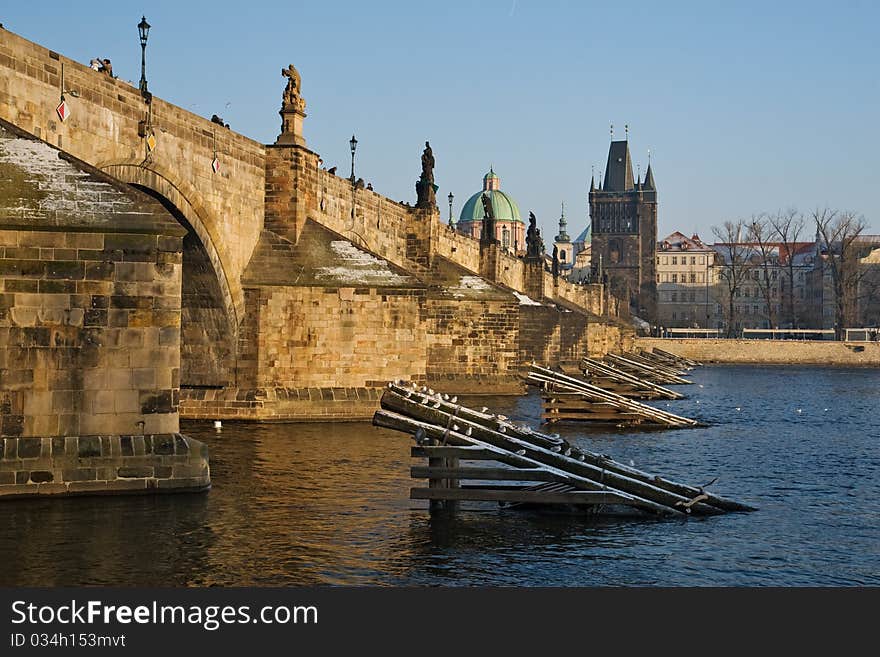 Charles bridge in winter, prague, czech republic