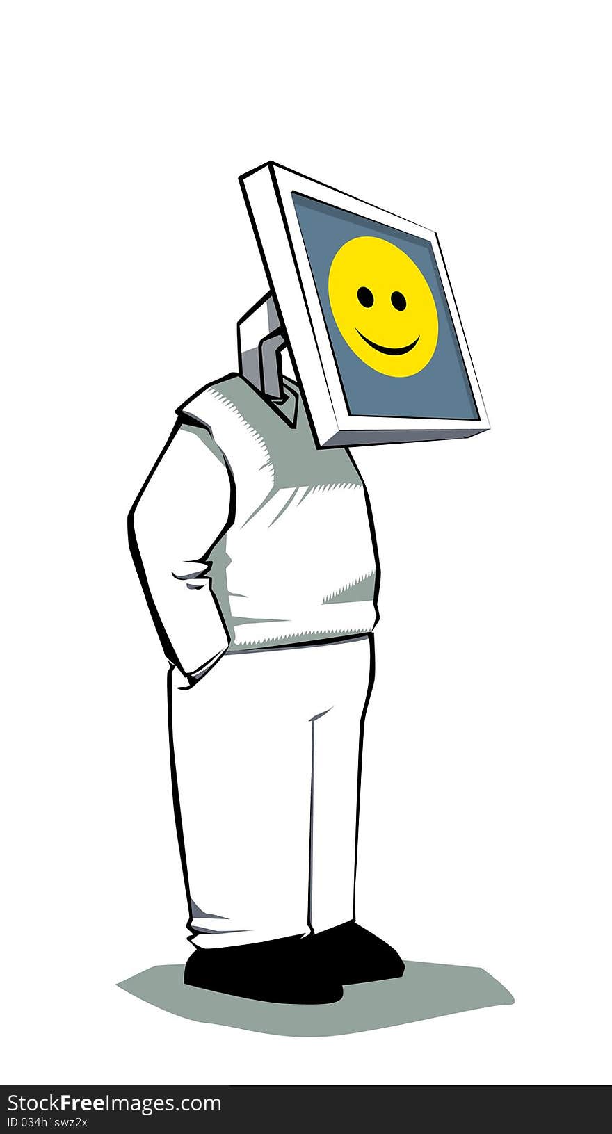 Vector Cartoon - Man with a monitor displaying a smiley instead of head. Vector Cartoon - Man with a monitor displaying a smiley instead of head