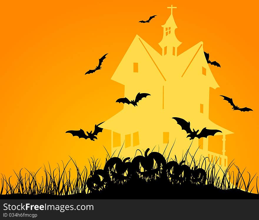 Bats fly over the house. A illustration. Bats fly over the house. A illustration