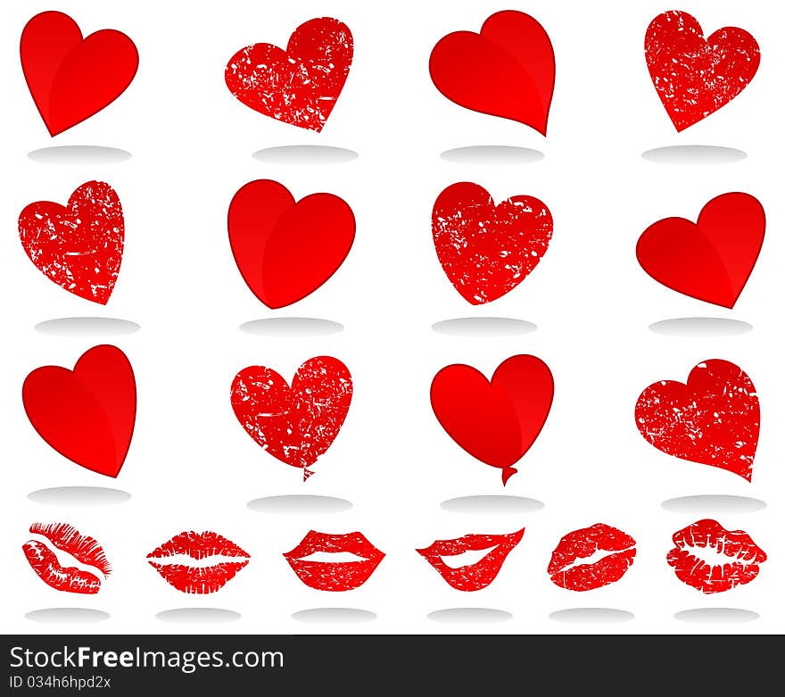 Set of icons of red hearts. A illustration. Set of icons of red hearts. A illustration