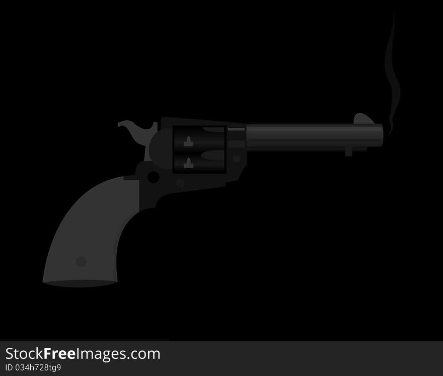 Pistol after a shot on a black background. A illustration
