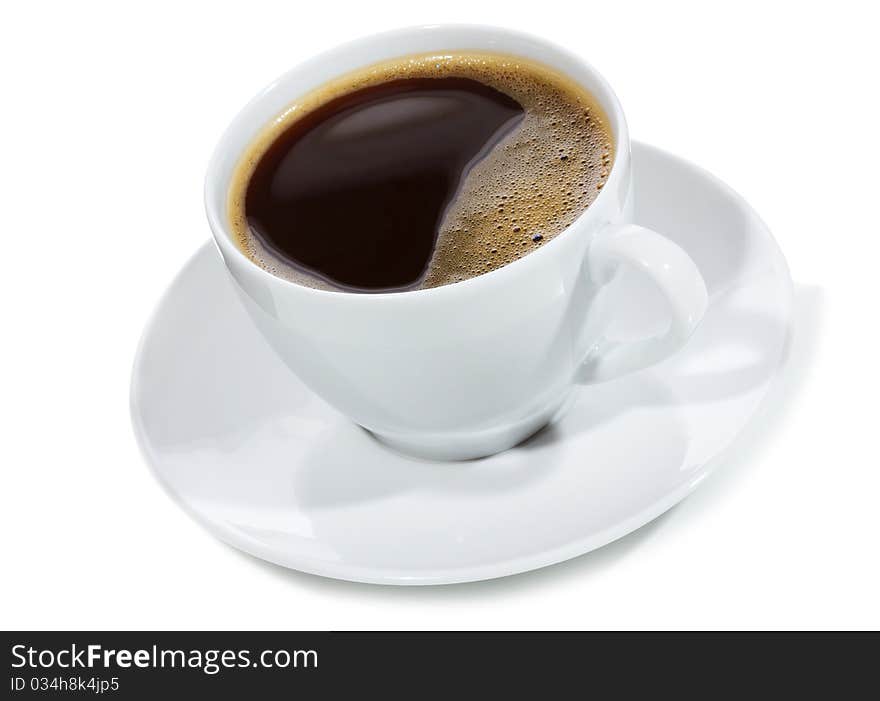 Cup with black coffee on white background