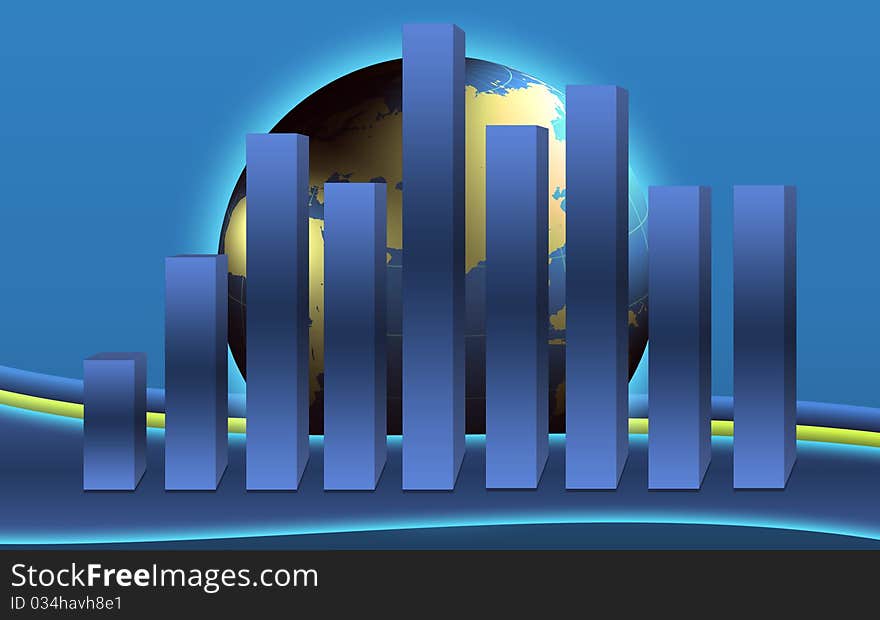 Graph background blue with globe. Graph background blue with globe