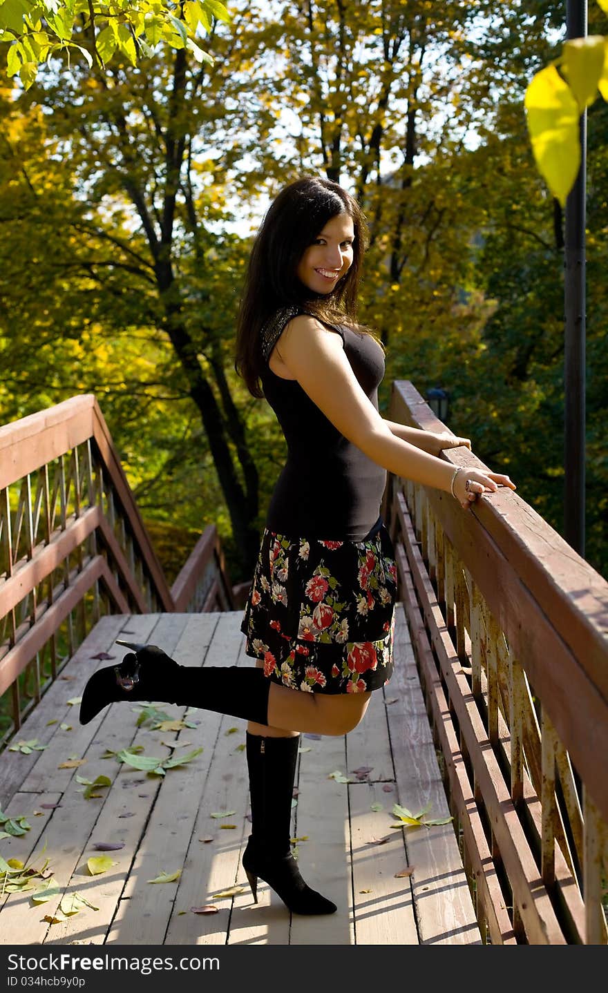 Young woman in the autumnal park. Young woman in the autumnal park