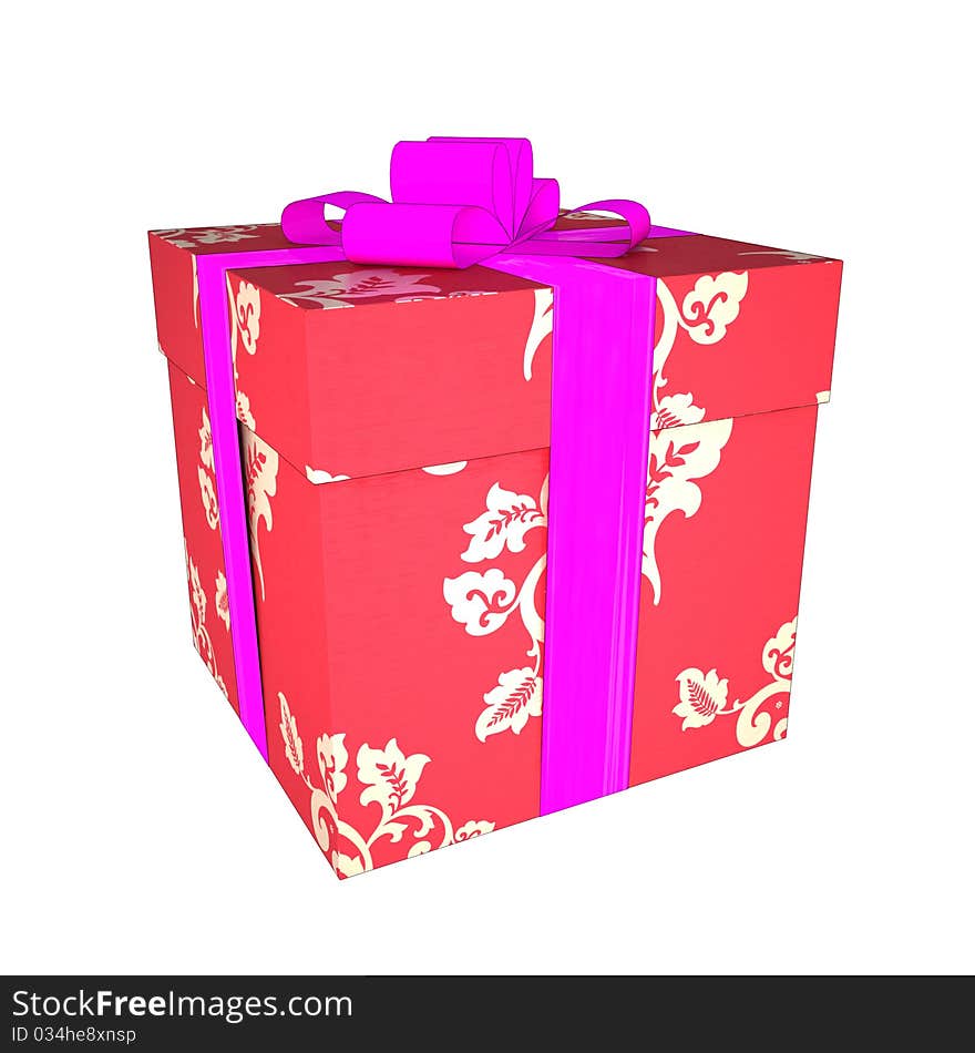 Red Gift Box with an ornament and a pink ribbon