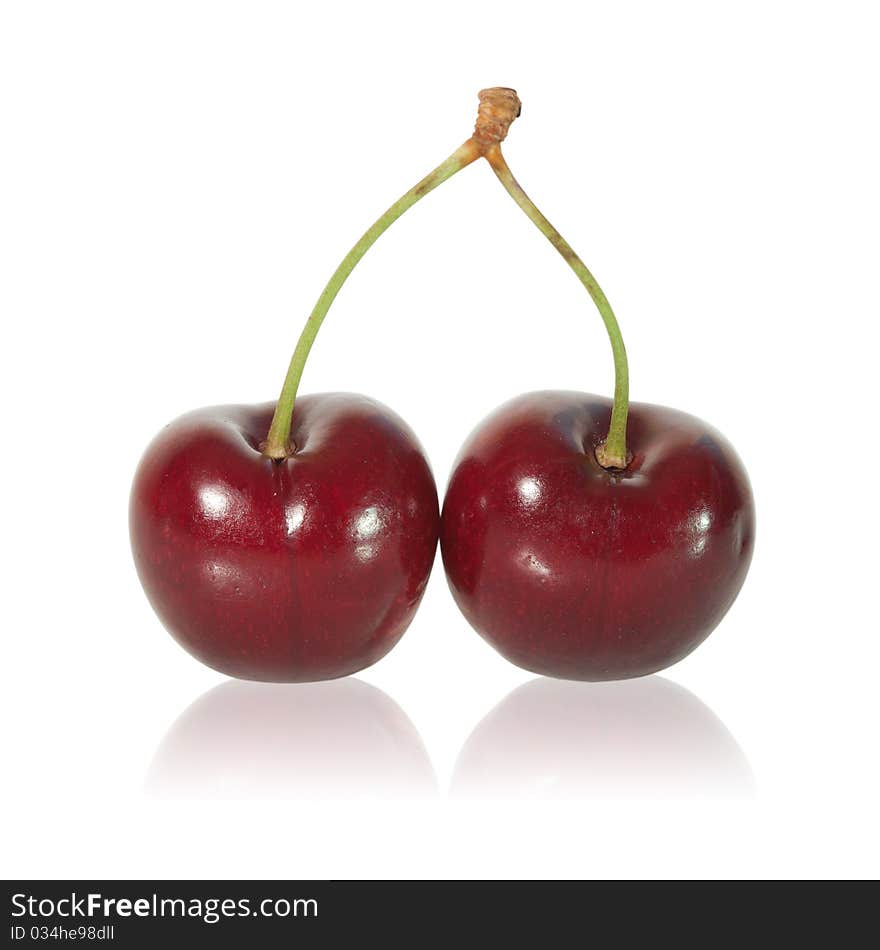 Close up of Cherries on white background