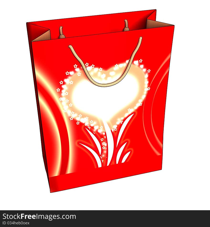 Red Gift Box with an ornament and a white ribbon. Red Gift Box with an ornament and a white ribbon