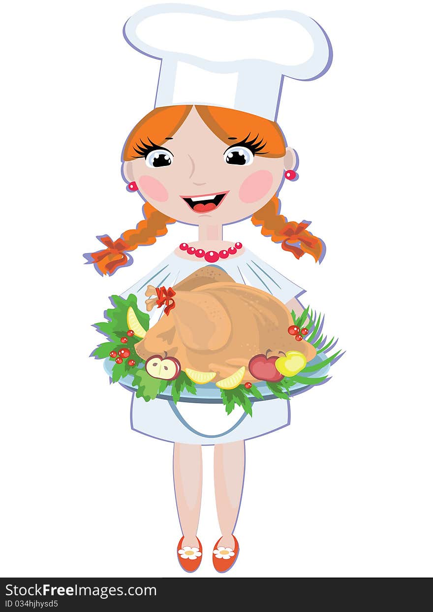 Girl Cook With Turkey