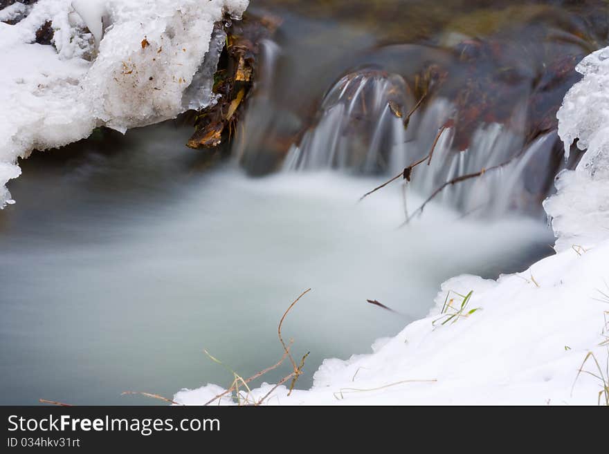 Small creek stream covered with ice. Small creek stream covered with ice