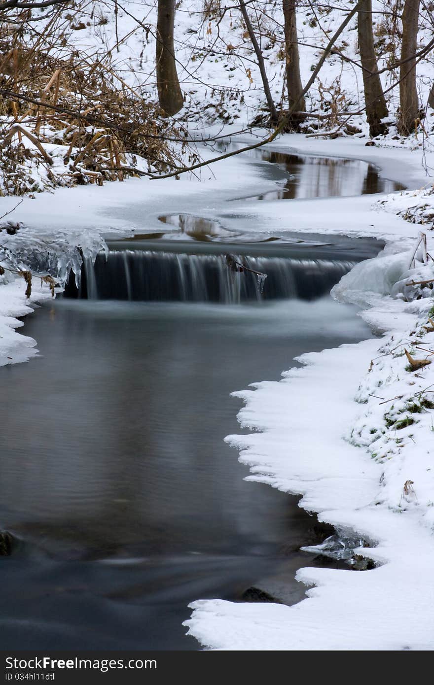 Small creek stream covered with ice. Small creek stream covered with ice