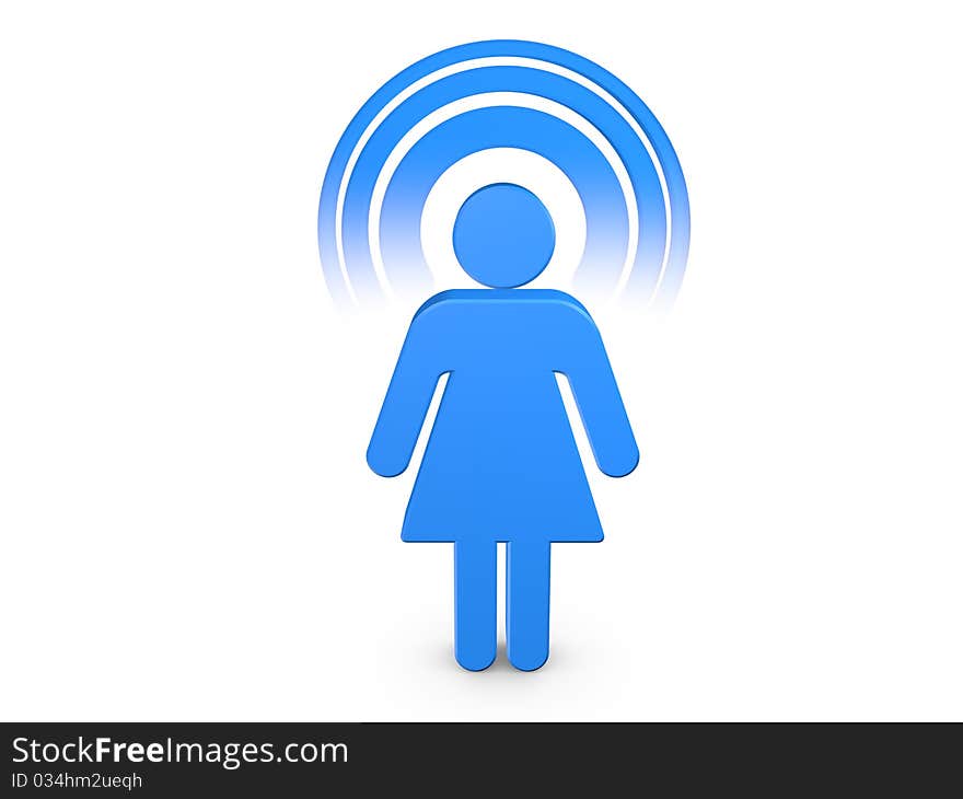 Blue Spiritual Girl with visible color Aura on white background