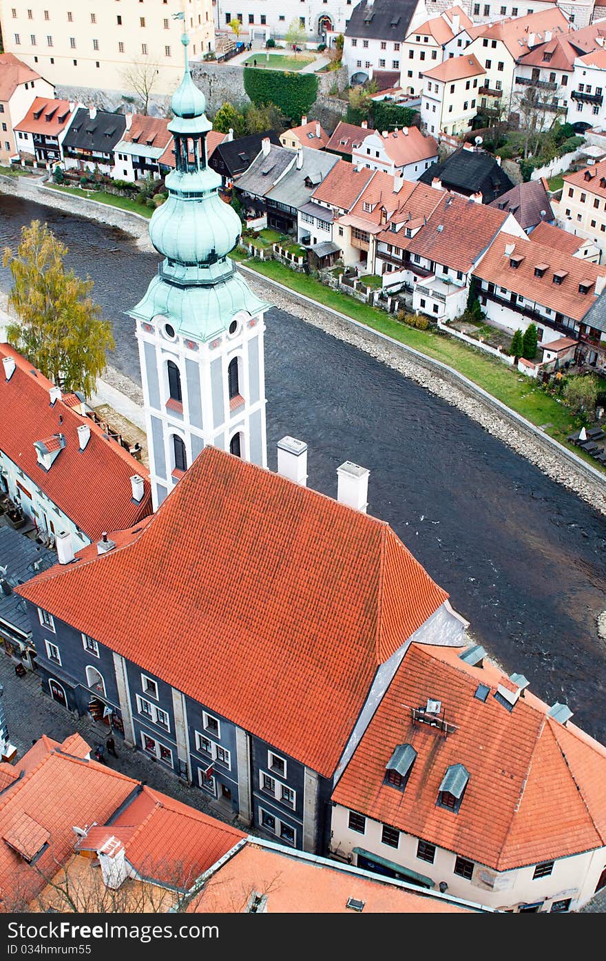 View at Cesky Krumlov, city protected by UNESCO.