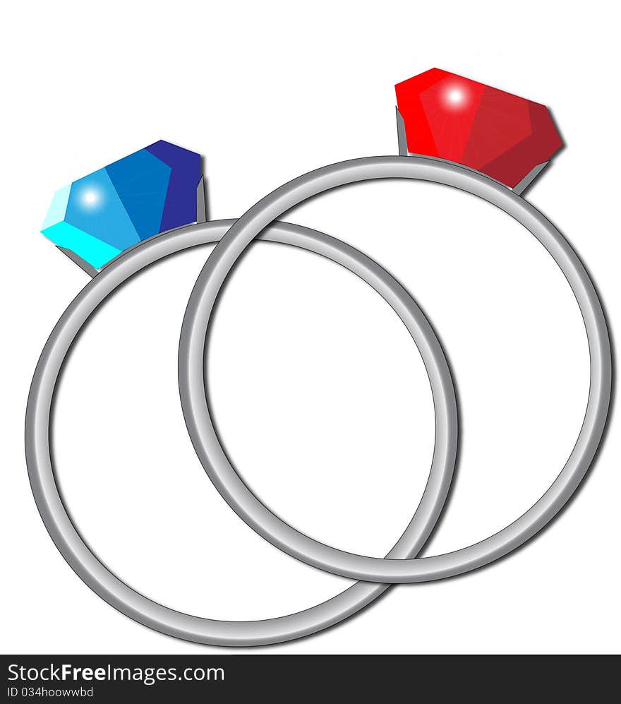 Rings silver red blue