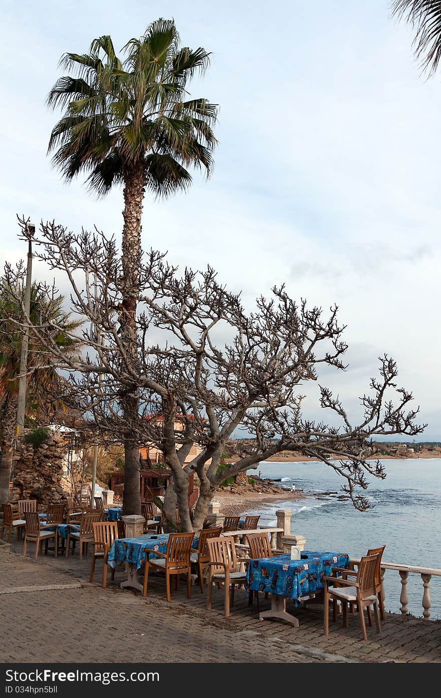 Empty cafe by the sea in Turkey