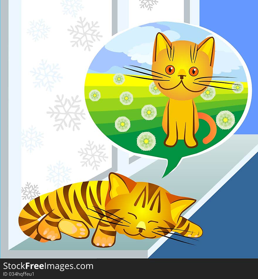 Vector Winter Dreams Ginger Cat