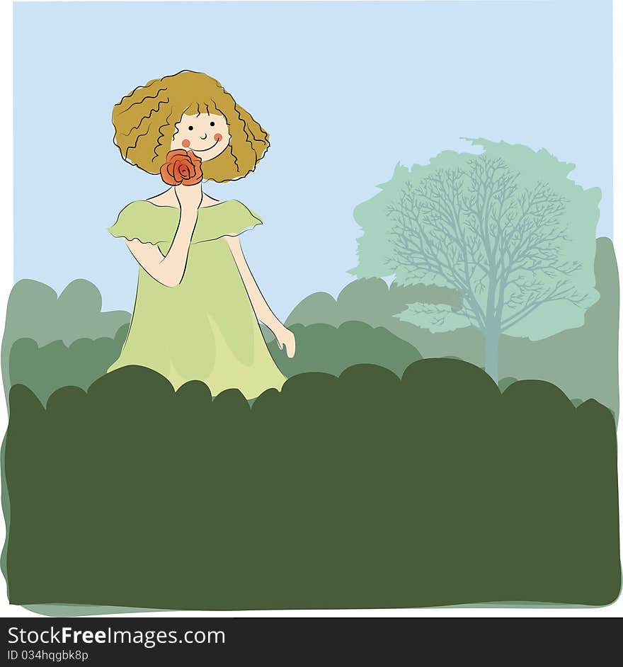 Girl Walking In The Field